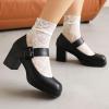 imageSHEMEE Womens Square Toe Mary Janes Chunky Heels Platform Shoes Ankle Strap Buckle Block High Heel Dress PumpsBlack