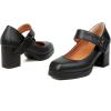 imageSHEMEE Womens Square Toe Mary Janes Chunky Heels Platform Shoes Ankle Strap Buckle Block High Heel Dress PumpsBlack