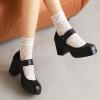imageSHEMEE Womens Square Toe Mary Janes Chunky Heels Platform Shoes Ankle Strap Buckle Block High Heel Dress PumpsBlack