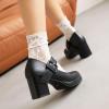 imageSHEMEE Womens Square Toe Mary Janes Chunky Heels Platform Shoes Ankle Strap Buckle Block High Heel Dress PumpsBlack