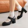 imageSHEMEE Womens Square Toe Mary Janes Chunky Heels Platform Shoes Ankle Strap Buckle Block High Heel Dress PumpsBlack