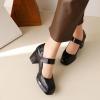 imageSHEMEE Womens Square Toe Mary Janes Chunky Heels Platform Shoes Ankle Strap Buckle Block High Heel Dress PumpsBlack Patent