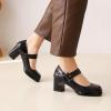 imageSHEMEE Womens Square Toe Mary Janes Chunky Heels Platform Shoes Ankle Strap Buckle Block High Heel Dress PumpsBlack Patent