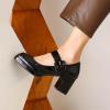 imageSHEMEE Womens Square Toe Mary Janes Chunky Heels Platform Shoes Ankle Strap Buckle Block High Heel Dress PumpsBlack Patent