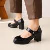imageSHEMEE Womens Square Toe Mary Janes Chunky Heels Platform Shoes Ankle Strap Buckle Block High Heel Dress PumpsBlack Patent