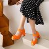 imageSHEMEE Womens Square Toe Mary Janes Chunky Heels Platform Shoes Ankle Strap Buckle Block High Heel Dress PumpsOrange