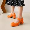 imageSHEMEE Womens Square Toe Mary Janes Chunky Heels Platform Shoes Ankle Strap Buckle Block High Heel Dress PumpsOrange