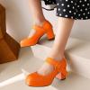imageSHEMEE Womens Square Toe Mary Janes Chunky Heels Platform Shoes Ankle Strap Buckle Block High Heel Dress PumpsOrange
