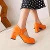imageSHEMEE Womens Square Toe Mary Janes Chunky Heels Platform Shoes Ankle Strap Buckle Block High Heel Dress PumpsOrange