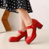imageSHEMEE Womens Square Toe Mary Janes Chunky Heels Platform Shoes Ankle Strap Buckle Block High Heel Dress PumpsRed Patent