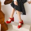 imageSHEMEE Womens Square Toe Mary Janes Chunky Heels Platform Shoes Ankle Strap Buckle Block High Heel Dress PumpsRed Patent