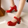 imageSHEMEE Womens Square Toe Mary Janes Chunky Heels Platform Shoes Ankle Strap Buckle Block High Heel Dress PumpsRed Patent