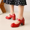 imageSHEMEE Womens Square Toe Mary Janes Chunky Heels Platform Shoes Ankle Strap Buckle Block High Heel Dress PumpsRed Patent