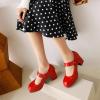 imageSHEMEE Womens Square Toe Mary Janes Chunky Heels Platform Shoes Ankle Strap Buckle Block High Heel Dress PumpsRed Patent