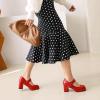 imageSHEMEE Womens Square Toe Mary Janes Chunky Heels Platform Shoes Ankle Strap Buckle Block High Heel Dress PumpsRed Patent