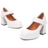 imageSHEMEE Womens Square Toe Mary Janes Chunky Heels Platform Shoes Ankle Strap Buckle Block High Heel Dress PumpsWhite
