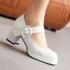 imageSHEMEE Womens Square Toe Mary Janes Chunky Heels Platform Shoes Ankle Strap Buckle Block High Heel Dress PumpsWhite