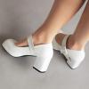 imageSHEMEE Womens Square Toe Mary Janes Chunky Heels Platform Shoes Ankle Strap Buckle Block High Heel Dress PumpsWhite