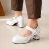imageSHEMEE Womens Square Toe Mary Janes Chunky Heels Platform Shoes Ankle Strap Buckle Block High Heel Dress PumpsWhite Patent