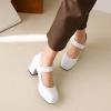 imageSHEMEE Womens Square Toe Mary Janes Chunky Heels Platform Shoes Ankle Strap Buckle Block High Heel Dress PumpsWhite Patent