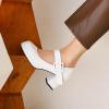 imageSHEMEE Womens Square Toe Mary Janes Chunky Heels Platform Shoes Ankle Strap Buckle Block High Heel Dress PumpsWhite Patent