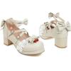 imageSHEMEE Womens Sweet Bowknot Cosplay Shoes Chunky Platform Block Heels Buckle Ankle Strap Mary Jane Dress PumpsBeige
