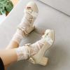 imageSHEMEE Womens Sweet Bowknot Cosplay Shoes Chunky Platform Block Heels Buckle Ankle Strap Mary Jane Dress PumpsBeige