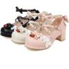 imageSHEMEE Womens Sweet Bowknot Cosplay Shoes Chunky Platform Block Heels Buckle Ankle Strap Mary Jane Dress PumpsBeige
