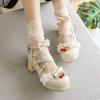 imageSHEMEE Womens Sweet Bowknot Cosplay Shoes Chunky Platform Block Heels Buckle Ankle Strap Mary Jane Dress PumpsBeige