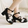 imageSHEMEE Womens Sweet Bowknot Cosplay Shoes Chunky Platform Block Heels Buckle Ankle Strap Mary Jane Dress PumpsBlack