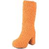 imageSHEMEE Mid Calf Fluffy Furry Boots for Women Chunky High Heels Fur Boot Cute Winter Warm Fuzzy Platform Heeled BootsOrange