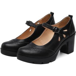imageSHEMEE Womens Block High Heels Platform Mary Janes Pumps Ankle Strap Buckle Chunky Heel Wingtip Oxfords Dress Rockabilly ShoesBlack
