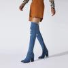 imageSHEMEE Chunky High Heels Denim Boot for Women Pointy Toe Block Heeled Dress Jeans BootsDark Blue Long