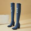 imageSHEMEE Chunky High Heels Denim Boot for Women Pointy Toe Block Heeled Dress Jeans BootsDark Blue Long