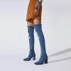 imageSHEMEE Chunky High Heels Denim Boot for Women Pointy Toe Block Heeled Dress Jeans BootsDark Blue Long