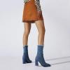 imageSHEMEE Chunky High Heels Denim Boot for Women Pointy Toe Block Heeled Dress Jeans BootsDark Blue Short