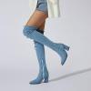 imageSHEMEE Chunky High Heels Denim Boot for Women Pointy Toe Block Heeled Dress Jeans BootsLight Blue Long