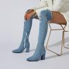 imageSHEMEE Chunky High Heels Denim Boot for Women Pointy Toe Block Heeled Dress Jeans BootsLight Blue Long