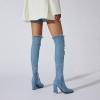 imageSHEMEE Chunky High Heels Denim Boot for Women Pointy Toe Block Heeled Dress Jeans BootsLight Blue Long