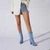 imageSHEMEE Chunky High Heels Denim Boot for Women Pointy Toe Block Heeled Dress Jeans BootsLight Blue Short