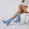 imageSHEMEE Chunky High Heels Denim Boot for Women Pointy Toe Block Heeled Dress Jeans BootsLight Blue Short