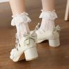 imageSHEMEE Womens Chunky Platform Buckle Ankle Strap Mary Jane Pumps Block Mid Heels Kawaii Sweet Bowknot Cosplay Dress ShoesBeige