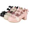 imageSHEMEE Womens Chunky Platform Buckle Ankle Strap Mary Jane Pumps Block Mid Heels Kawaii Sweet Bowknot Cosplay Dress ShoesBeige