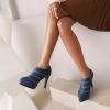 imageSHEMEE Womens Platform Stiletto High Heel Ankle Booties Thin Heels Pumps Side Zip Short Boots ShoesBlue