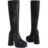 imageSHEMEE Womens Suede Stretch Boots Knee High Chunky Heels Platform Fashion Square Toe Block High Heels MidCalf BootsBlack