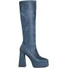 imageSHEMEE Womens Suede Stretch Boots Knee High Chunky Heels Platform Fashion Square Toe Block High Heels MidCalf BootsBlue