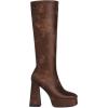 imageSHEMEE Womens Suede Stretch Boots Knee High Chunky Heels Platform Fashion Square Toe Block High Heels MidCalf BootsBrown