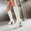 imageSHEMEE Womens Suede Stretch Boots Knee High Chunky Heels Platform Fashion Square Toe Block High Heels MidCalf BootsWhite