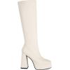 imageSHEMEE Womens Suede Stretch Boots Knee High Chunky Heels Platform Fashion Square Toe Block High Heels MidCalf BootsWhite