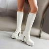 imageSHEMEE Womens Suede Stretch Boots Knee High Chunky Heels Platform Fashion Square Toe Block High Heels MidCalf BootsWhite